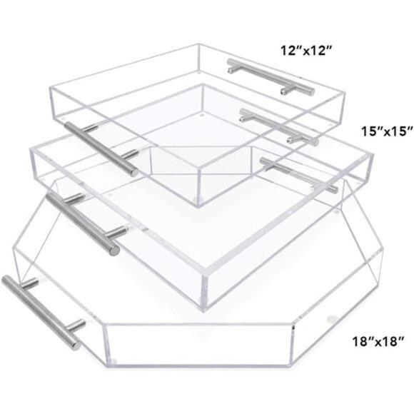 Clear Acrylic Serving Tray (12x12) with Silver Metal Handles, Spill-Proof - Picture 6 of 8